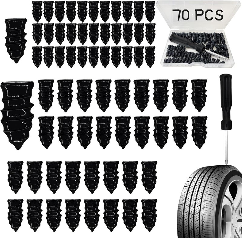 Onfunlee 70PCS Heavy Duty Tire Plugs - Flat Tire Repair Kit with Vacuum Tool, Screwdriver, Box for Car, Motorcycle, Truck, Jeep Puncture Repair (35S+35L) - Image 1